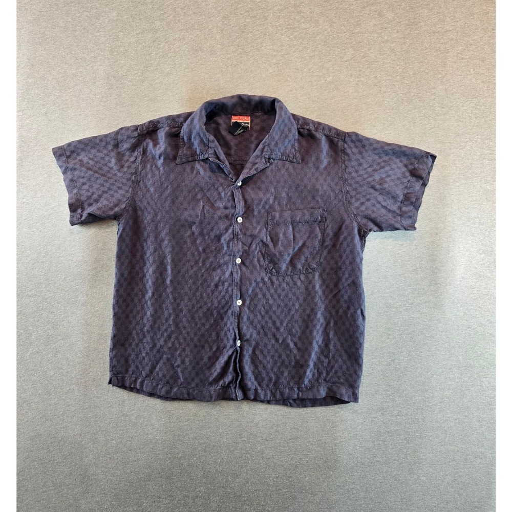 Vintage Free People Camp Shirt Womens M Purple Plum Textured Dobby 90s Red Tag